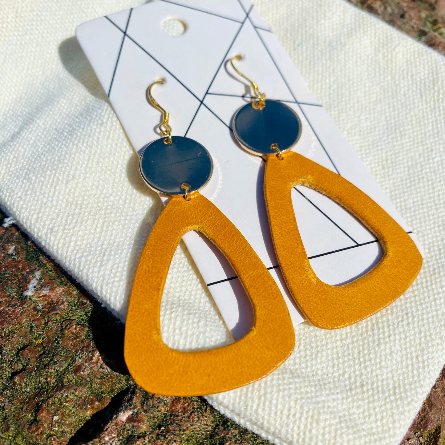 Leather Feather Earrings & Yellow Moon Earrings