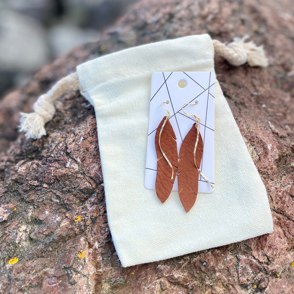 Leather Feather Earrings & Yellow Moon Earrings
